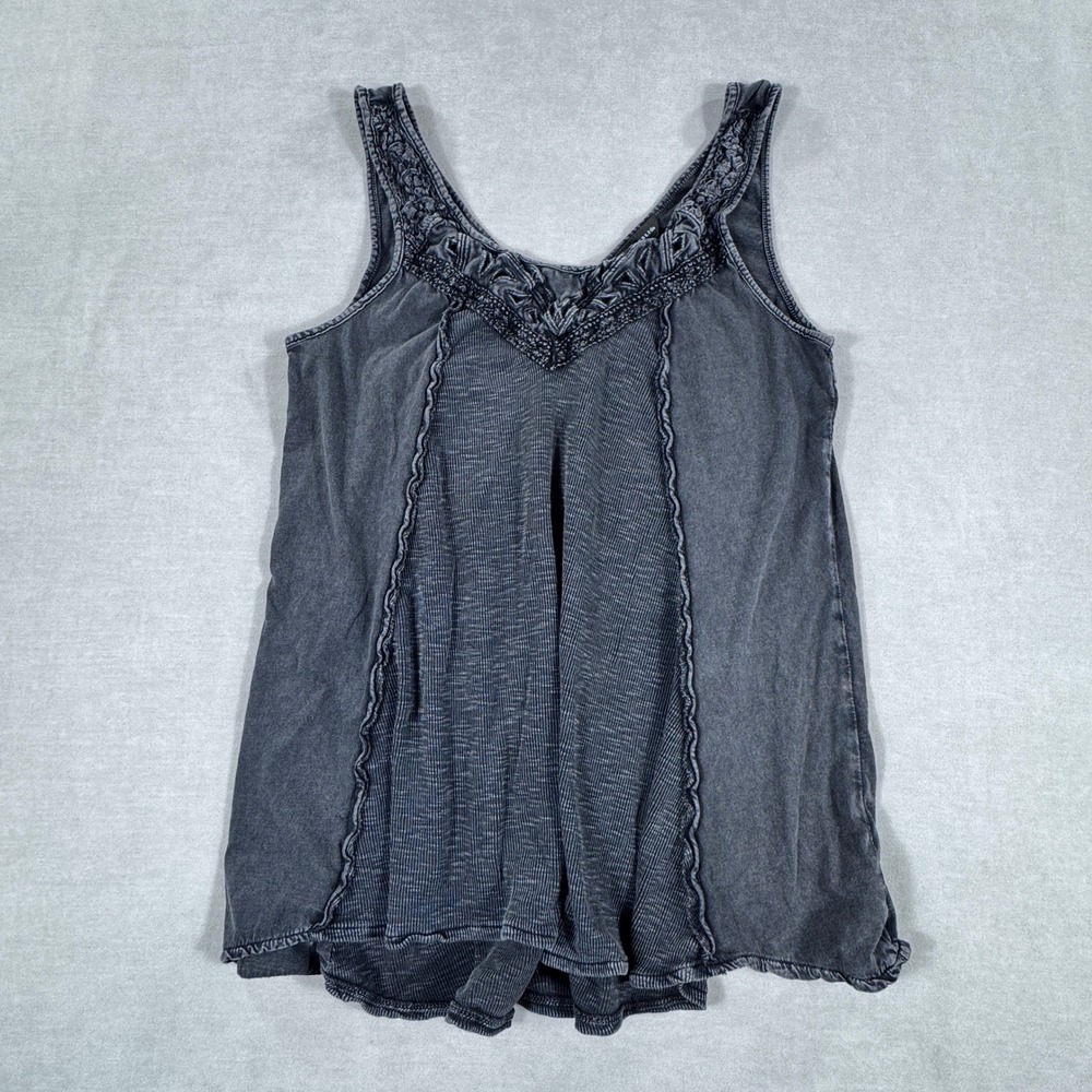 Rock & Republic Charcoal Gray / Black Embroidered Tank Top Women's Size M
